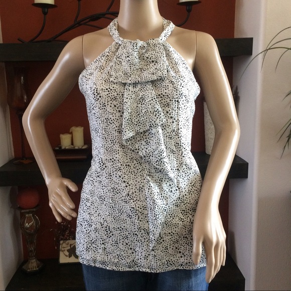 Ann Taylor Silk Ruffle Front Halter Polka Dot Blouse Top Size 2 Career Office - Picture 10 of 10